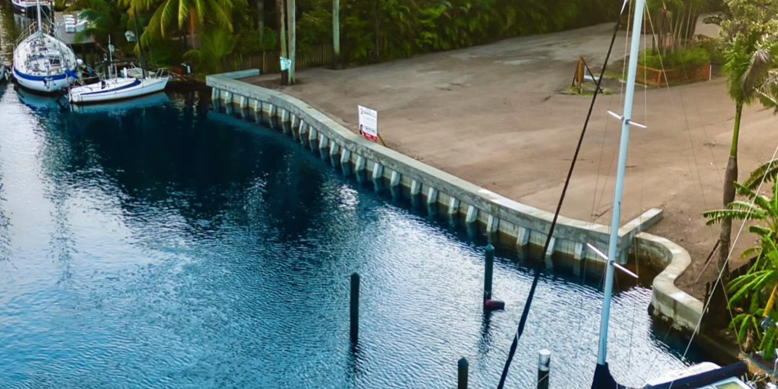 Concrete seawall in action