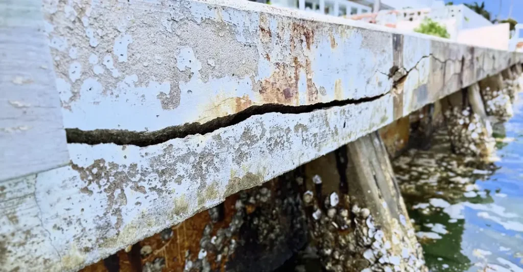 Crack in Seawall Cap in need of Seawall repair after a full inspection