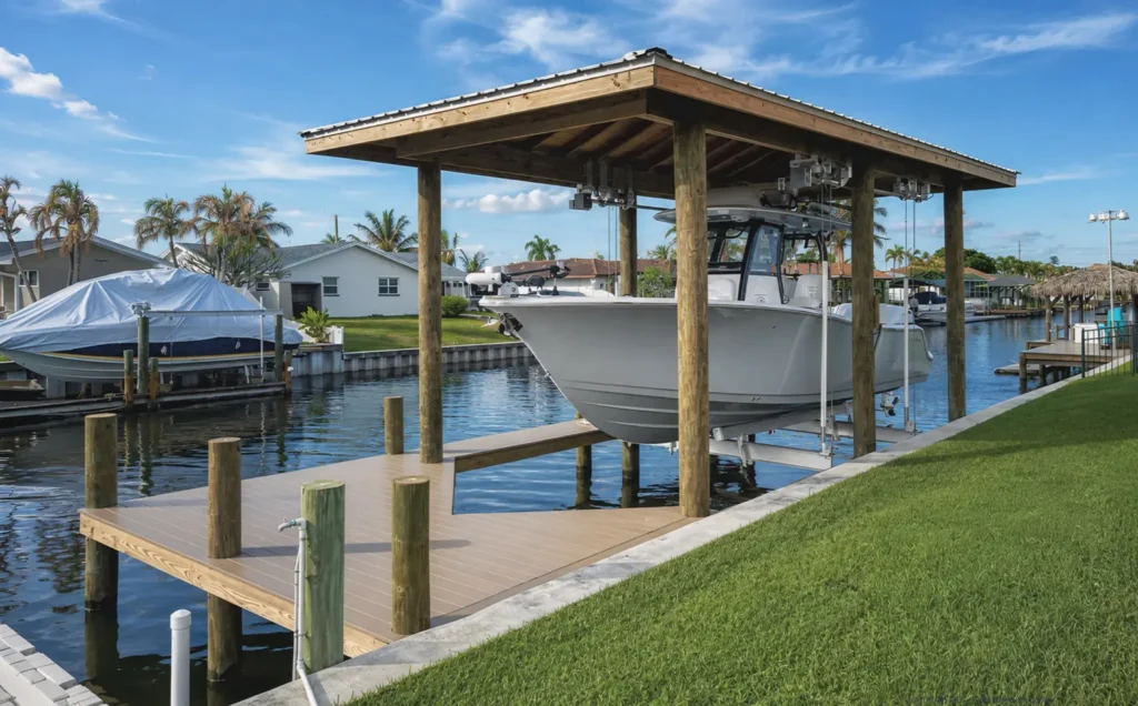 Rockledge Dock and boat lift installed by the Dock Experts